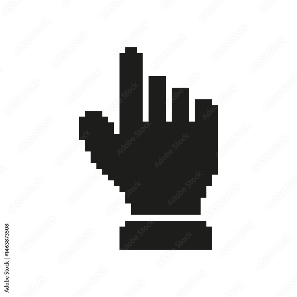 Fototapete pixelated hand cursor icon. digital navigation and user interface interaction symbol. retro style po