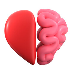 3D brain heart fusion icon representing emotional intelligence, mental health, and inner balance. Perfect for therapy, psychology, and wellness content
