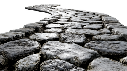 A cobblestone pathway with uneven texture, isolated on Transparent background