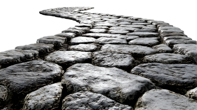 A cobblestone pathway with uneven texture, isolated on Transparent background