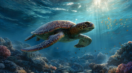 Majestic Green Sea Turtle Underwater Ocean Wildlife Photography