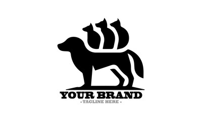 Obraz premium Silhouette of a dog walking with a backpack and Stylized dog illustration a vector icon and dog logo design vector illustration