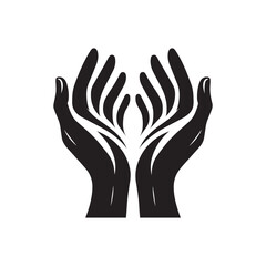 Fototapeta premium Black and white silhouette of Helping Hands vector illustration isolated on a white background