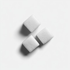 Three sugar cubes arranged in a loose X shape against a white background