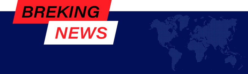 Fototapeta premium Breaking news global TV broadcast vector world map banner, modern template concept design
