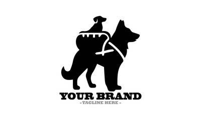Silhouette of a dog walking with a backpack and Stylized dog illustration a vector icon and dog logo design vector illustration