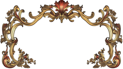Ornate Vintage Decorative Frame with Intricate Floral Scrollwork in Rich Gold on Transparent Background