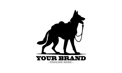 Silhouette of a dog walking with a backpack and Stylized dog illustration a vector icon and dog logo design vector illustration