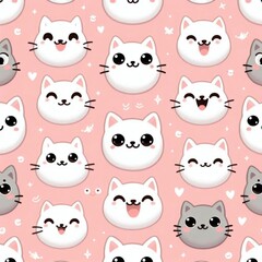 Cute cat faces pattern design fun art digital illustration playful environment whimsical concept
