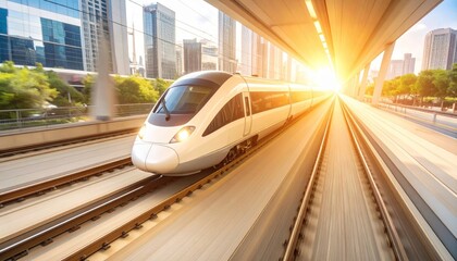 Dynamic Motion of a Bright Modern Train Captured in Fast-Paced Urban Environment