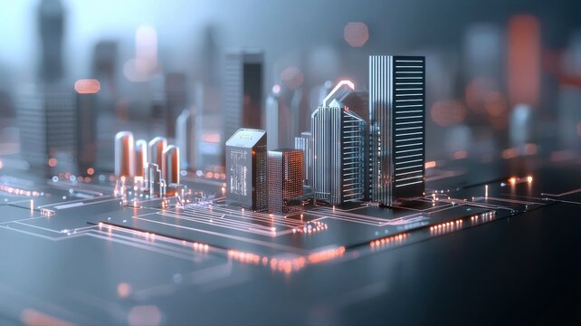 Digital Smart City on Circuit Board - Futuristic Urban Technology Concept futuristic technology data