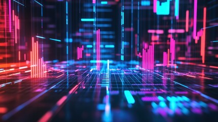 Futuristic digital landscape with vibrant data visualizations