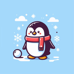 Ilustrasi vektor penguin di musim dingin