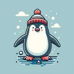 Ilustrasi vektor penguin di musim dingin