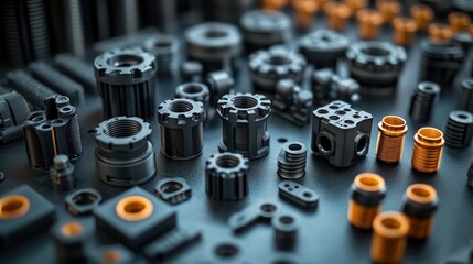 Naklejka premium Precision Engineered Components: A Close-Up of Industrial Hardware