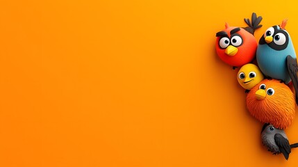 Whimsical doodle characters peek out from a vibrant orange backdrop