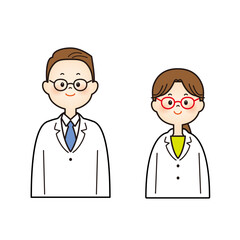 Fototapeta premium メガネを掛けた白衣の男女のイラスト