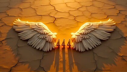 エンジェルナンバー444｜乾いた大地に広がる天使の翼と夕日