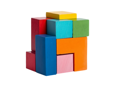 Colorful wooden blocks set isolated on transparent or white background, png - Powered by Adobe