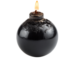 Lit Wick on Black Bomb-Shaped Object, PNG