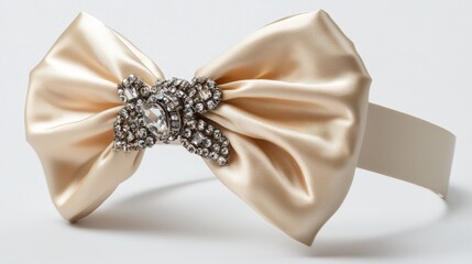 A cream satin headband with a bow 
