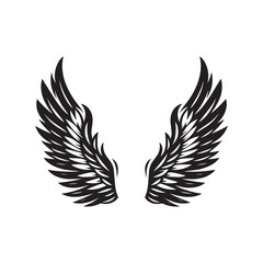 Obraz premium Black and white silhouette of vintage wings angel,bird vector illustration isolated on a white background