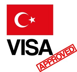 Turkey visa with Turkey flag and red approved stamp