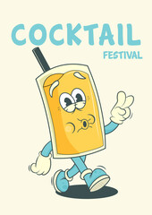 Groovy Lemonade Festival Cocktail Illustration – Retro 70s Summer Drink Vibes