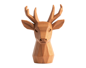 a wooden deer head with antlers