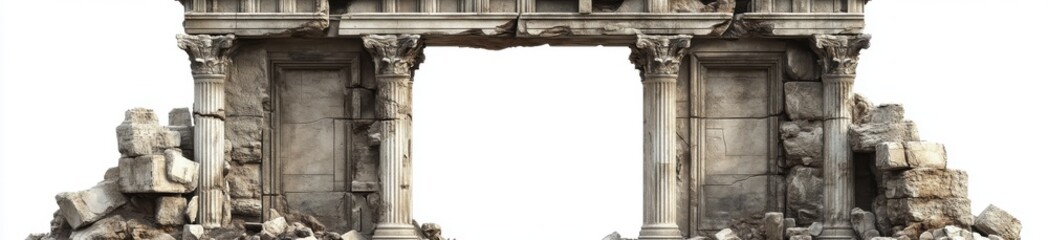 Fototapeta premium Ancient Stone Ruins of a Gateway Against White Background