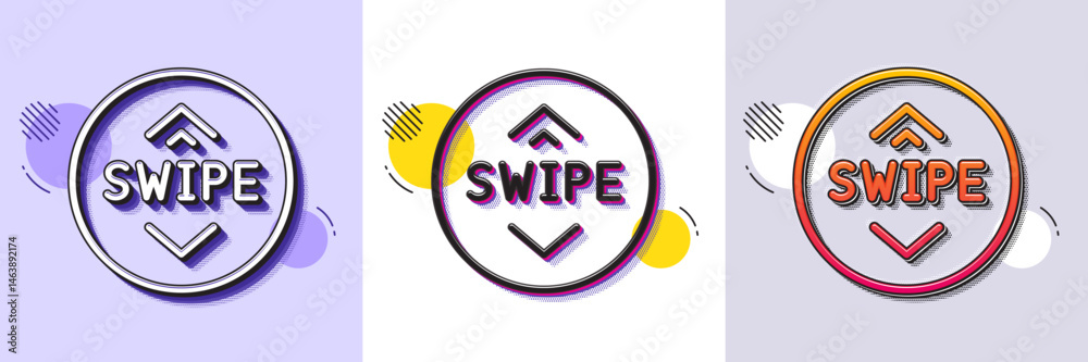 Poster swipe up button line icon. halftone dotted pattern. gradient icon with grain shadow. scrolling arrow
