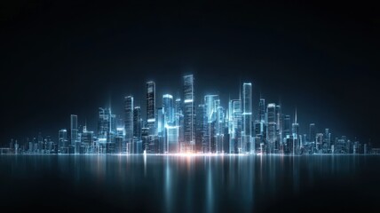 Fototapeta premium Futuristic Digital City Network Reflection digital network reflection city future innovation data ai