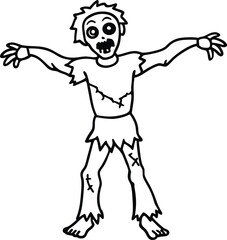 Simple Line Art Zombie Illustration Spooky Halloween Design Element
