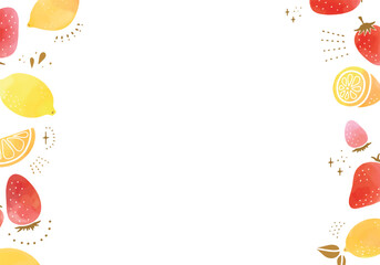 かわいい手描きの水彩フルーツフレーム