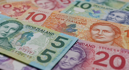 Obraz premium Photo of New Zealand Currency in Close Up Displaying Different Denominations and Colors