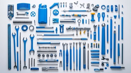 Neatly arranged electrician tools on a white surface, showcasing precision and organization in professional craftsmanship.