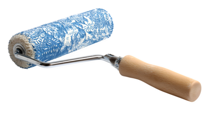A painter?s roller brush with white and blue pattern, isolated on Transparent background