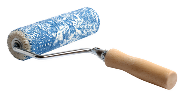 A painter?s roller brush with white and blue pattern, isolated on Transparent background - Powered by Adobe