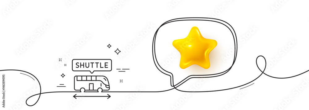 Poster shuttle bus line icon. continuous line with 3d star. airport transport sign. transfer service symbol