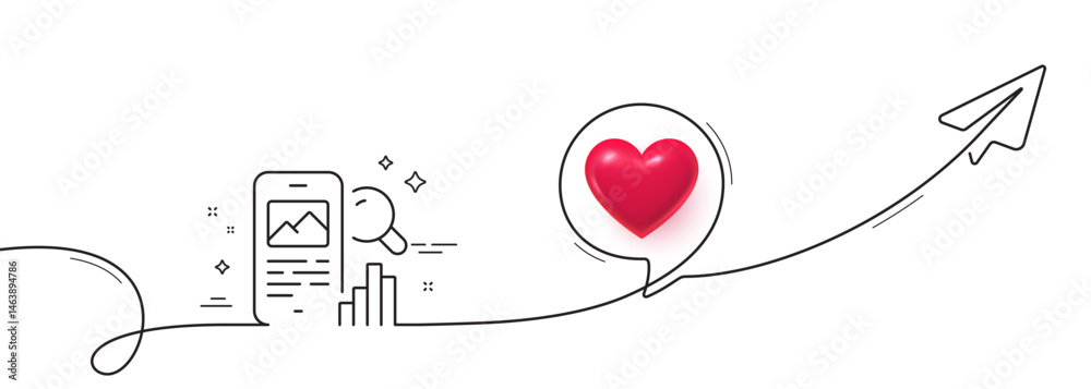 Poster phone search line icon. continuous line with share plane. smartphone app sign. cellphone mobile devi