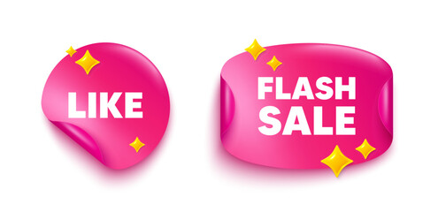 Like sticker tag. Flash offer paper price banner. Like tag. Social media message. Favorite or Awesome notification. Discount sticker with 3d glitter. Vector