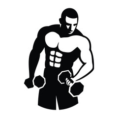 Silhouette vector of Muscular bodybuilder with dumbbells exercising