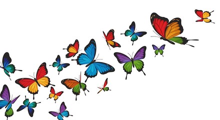 Fototapeta premium Rainbow Butterflies in Flight, White Background