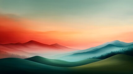 Peaceful pastel landscape with rolling hills and vibrant meadows