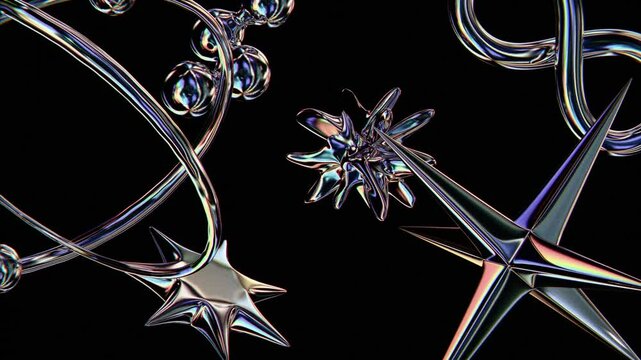 Chrome Abstract Spike Star and Sphere 3D Loop Animation Transparent Alpha Background