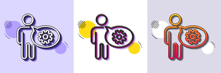 Cogwheel line icon. Halftone dotted pattern. Gradient icon with grain shadow. Engineering tool sign. Man talk symbol. Line cogwheel icon. Various designs. Vector