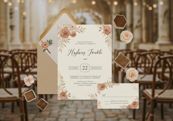 Elegant Floral Wedding Invitation Card Rustic Save the Date Template