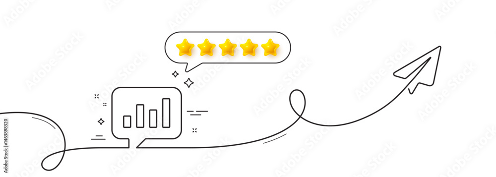 Poster chart line icon. continuous line with share plane. report graph or sales growth sign in speech bubbl