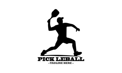 pickleball logo vector graphic and vector silhouette of a pickleball player serving with white background