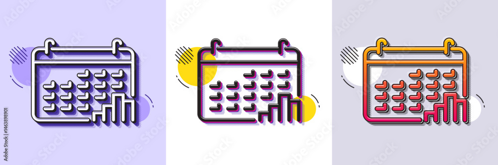 Poster calendar graph line icon. halftone dotted pattern. gradient icon with grain shadow. column chart sig